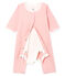 Bodyjama zonder voetjes babymeisje van gebreide stof roze CHARME/wit MARSHMALLOW
