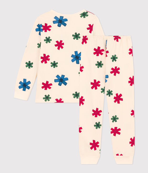 Jongen/meisje pyjama met ster in fleece ecru/multicouleur