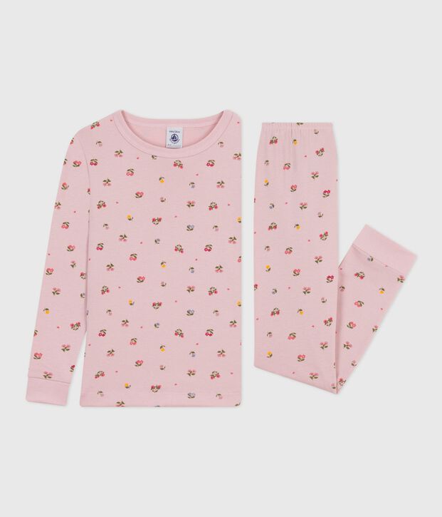 Pyjama enfant en coton  tr&egrave;s ajust&eacute; imprim&eacute; fleurs rose/multicouleur
