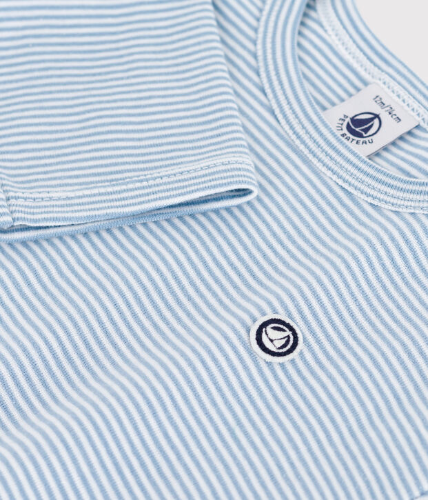 Gestreept T-shirt met lange mouwen in katoen voor baby's blauw/wit