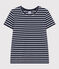 DE STRAIGHT-FIT, T-shirt voor dames met ronde hals in biokatoen blauw SMOKING/wit MARSHMALLOW