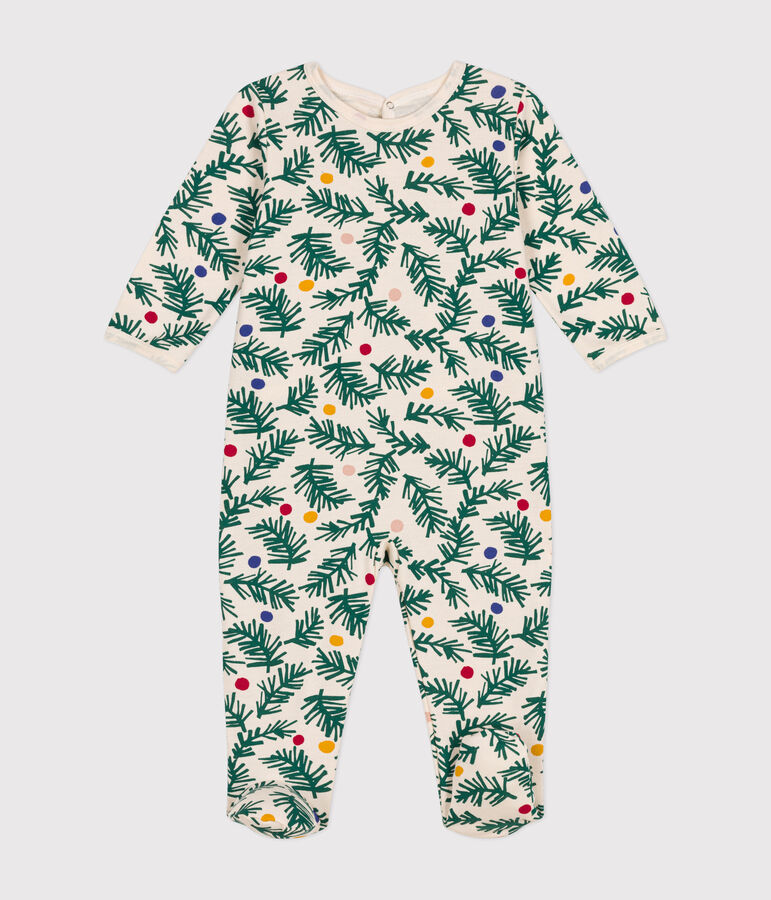 Pyjama en molleton gratt&eacute; imprim&eacute; sapin de No&euml;l b&eacute;b&eacute; &eacute;cru/multicouleur