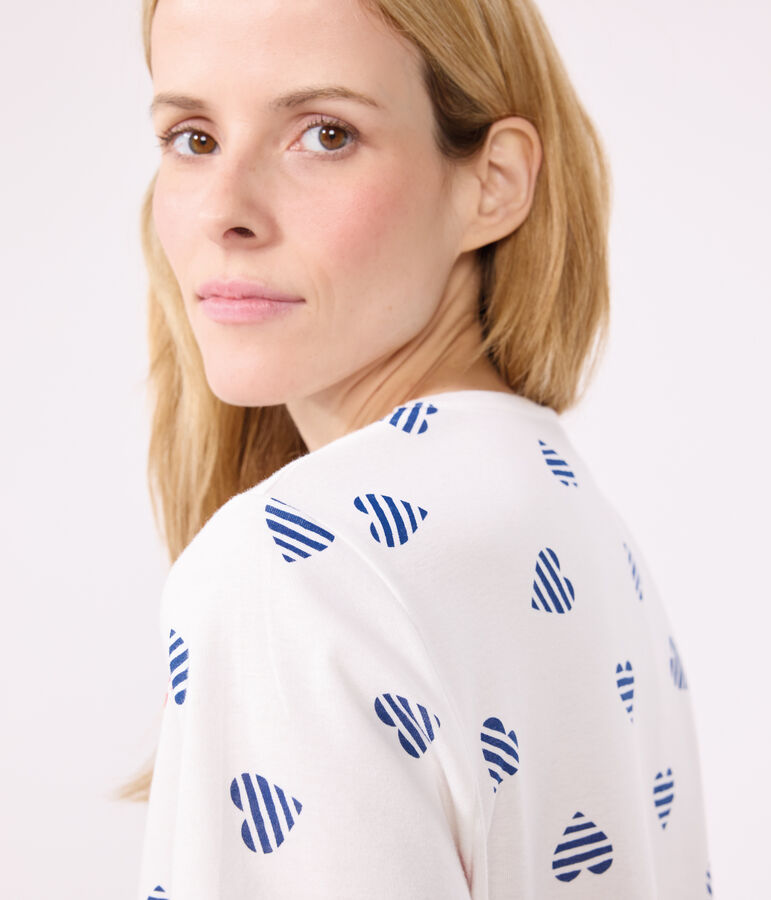 Korte katoenen damespyjama met hartjesprint wit/multicouleur