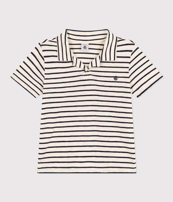 Katoenen polo met korte mouwen voor jongens wit AVALANCHE/blauw SMOKING