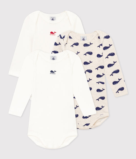 Set van 3 katoenen body's met lange mouwen en walvissenopdruk voor baby's variante 1