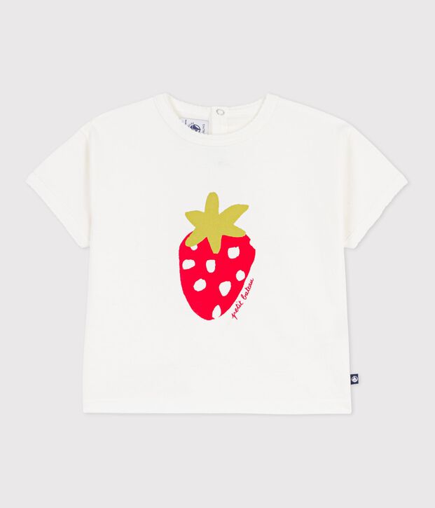 Katoenen T-shirt met korte mouwen en motiefje voor baby's wit