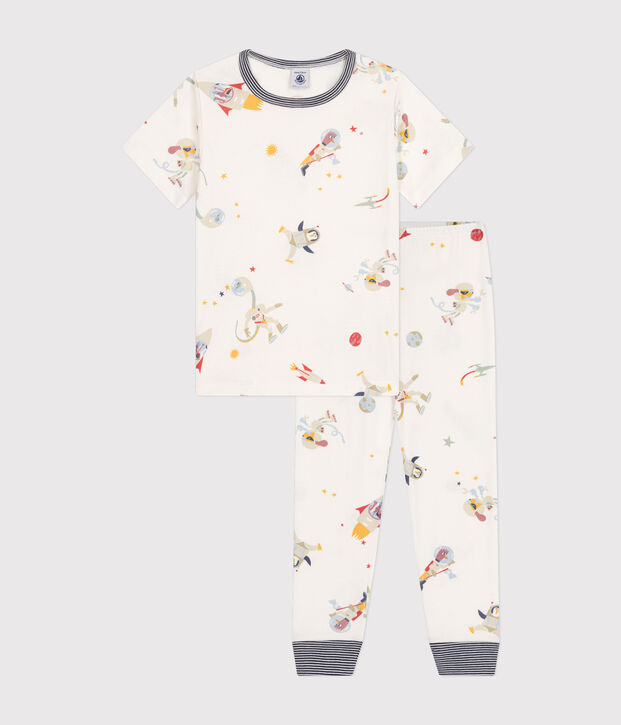 Katoenen kinderpyjama met ruimteprint wit/multicouleur