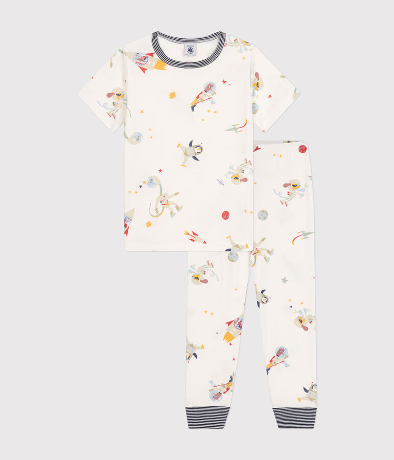 Katoenen kinderpyjama met ruimteprint wit/multicouleur