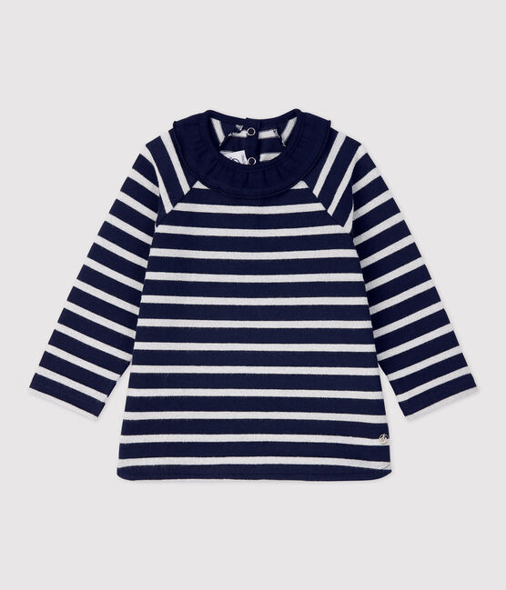 Blouse en coton bébé. bleu SMOKING/ MARSHMALLOW ARGENT BRILLANT