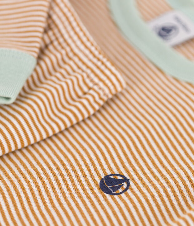 Pyjama en coton ray&eacute; enfant marron/blanc