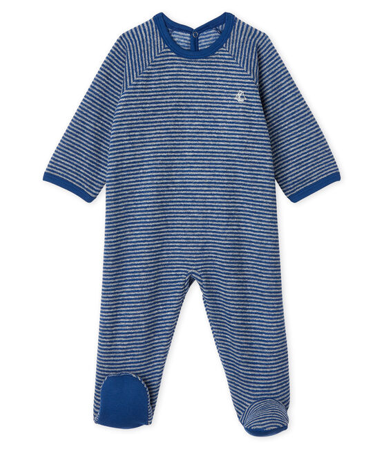 Slaappakje babyjongen van extra warme geruwde bouclébadstof. blauw MAJOR/grijs SUBWAY