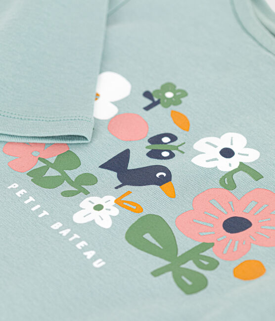 Tee-shirt manches longues en côte enfant fille vert PAUL