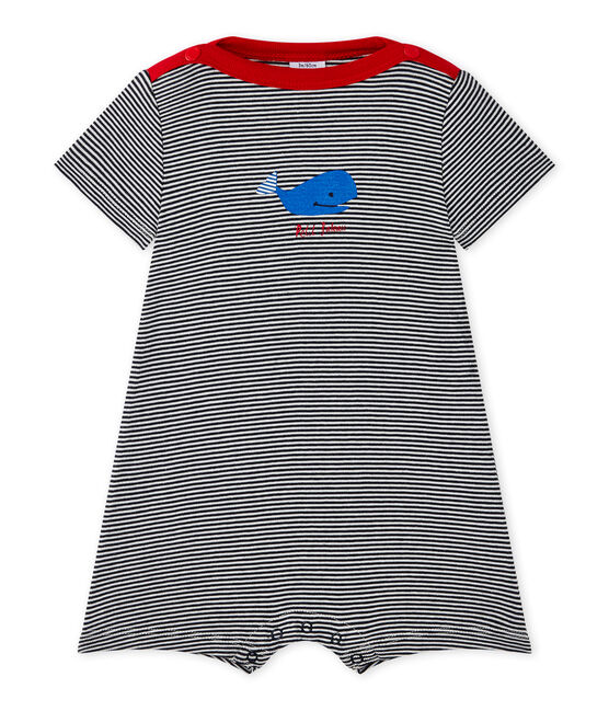 Gestreept kort pakje voor babyjongens blauw SMOKING/wit LAIT