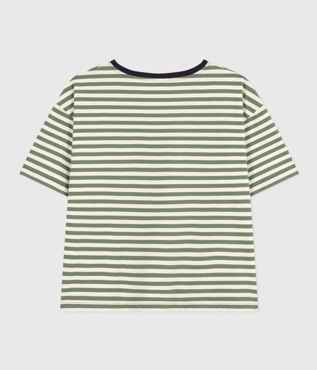 Tee-shirt le Boxy en coton ray&eacute; femme vert/&eacute;cru