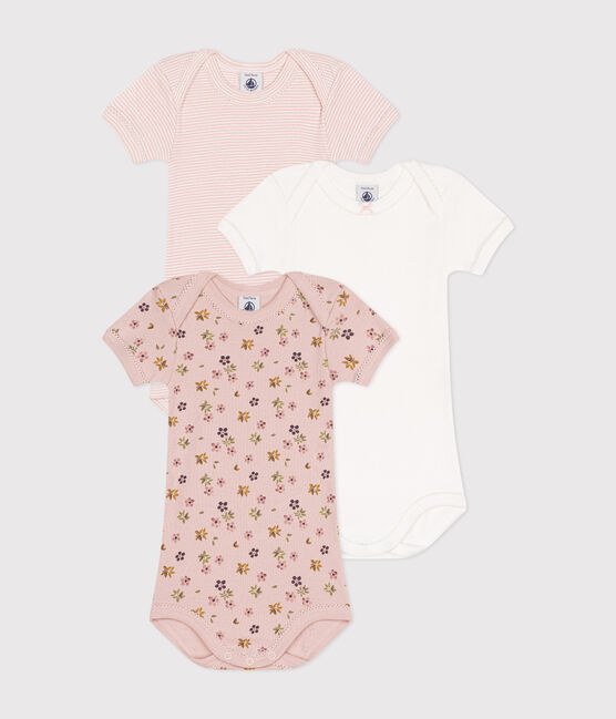Setje met 3 katoenen babyrompertjes met korte mouw en bloemenprint variante 1