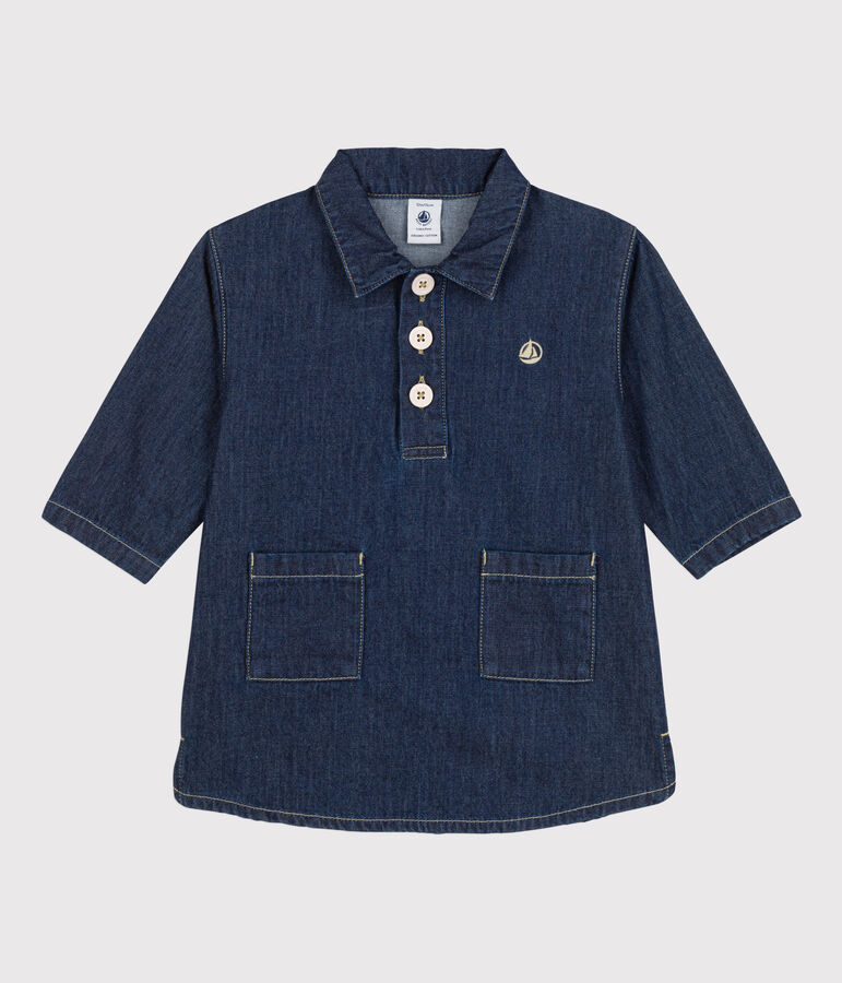 Robe manches longues b&eacute;b&eacute; en denim l&eacute;ger bleu