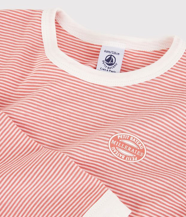 Gestreepte pyjama voor kleine meisjes/jongens in biokatoen roze/wit