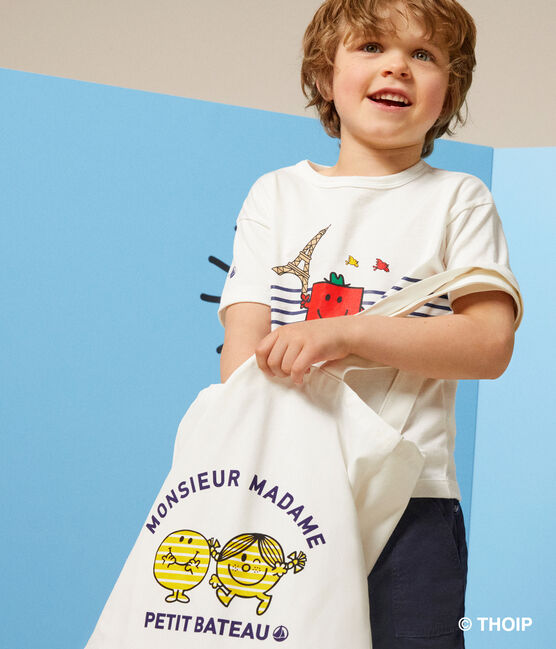 Katoenen totebag met Monsieur Madame-motief wit MARSHMALLOW
