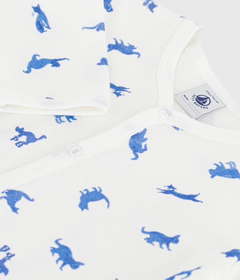 Pyjama b&eacute;b&eacute; en coton sans pieds imprim&eacute; chats blanc MARSHMALLOW/blanc MULTICO