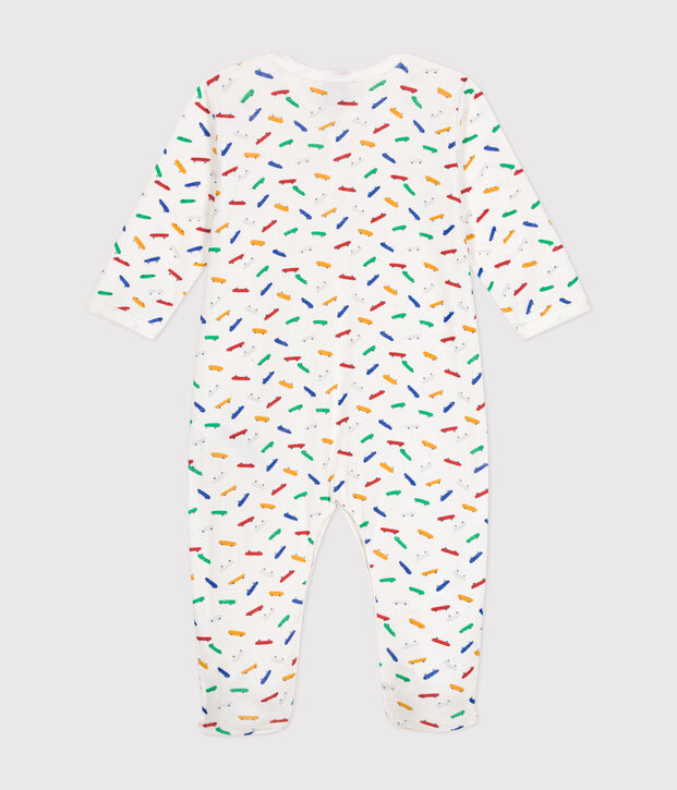 Katoenen babypyjama met skateboardprint wit/multicouleur