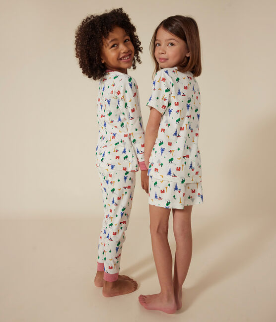 Katoenen pyjamashort met Parijsprint voor kinderen wit MARSHMALLOW/wit MULTICO