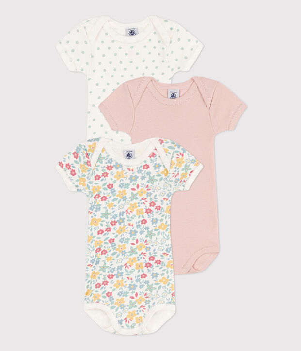 Lot de 3 bodies manches courtes fleurs en coton multicouleur