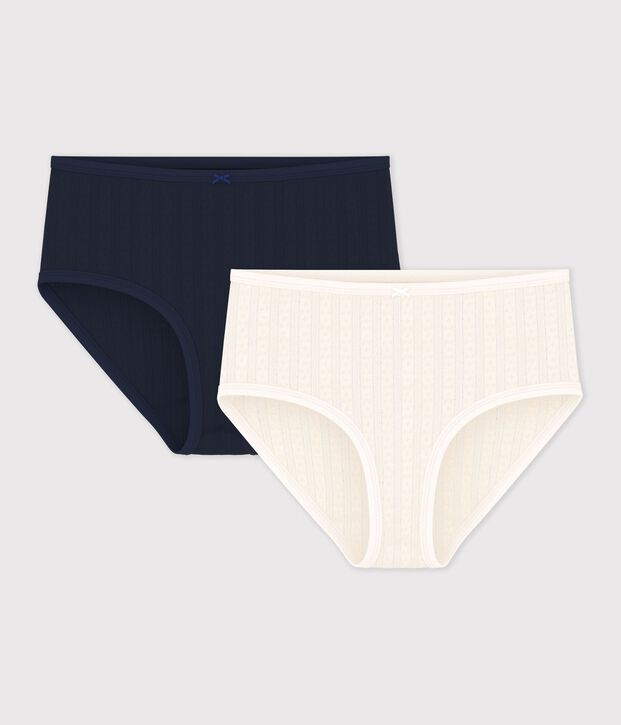 Set van 2 damesslipjes met hoge taille in ajourkatoen multicouleur