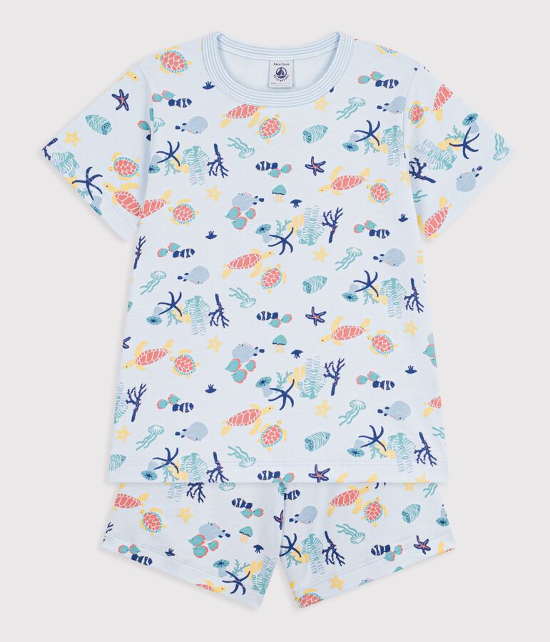 Pyjama short enfant en coton imprim&eacute; phosphorescent bleu/multicouleur