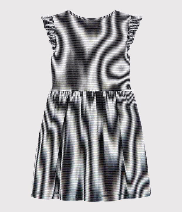 Katoenen jurk met korte mouwen voor meisjes blauw/wit