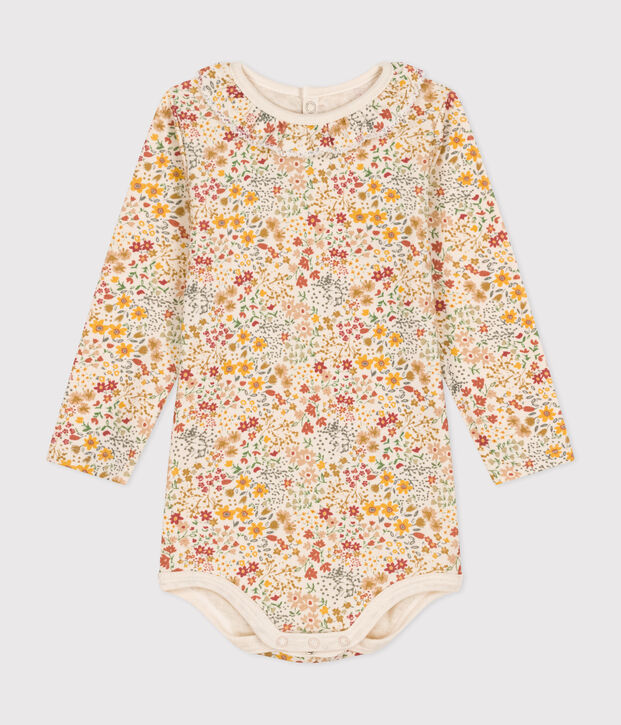 Babybody met lange mouwen en kraagje van katoen ecru/multicouleur