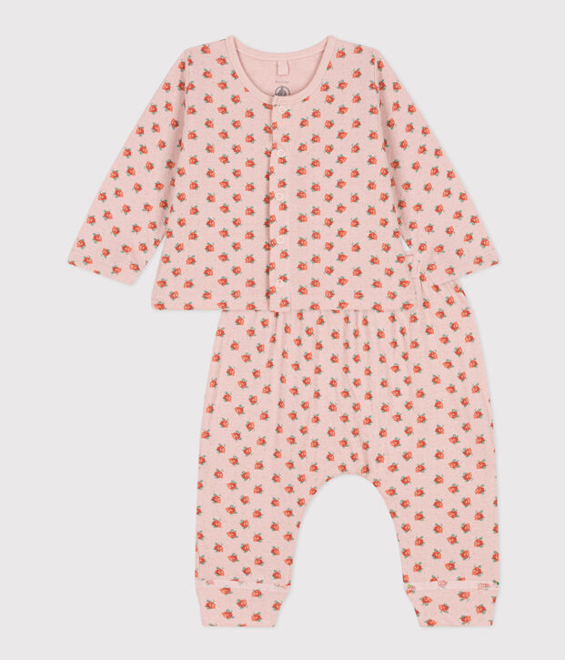Ensemble en tubique imprim&eacute; fleuri b&eacute;b&eacute; rose/multicouleur