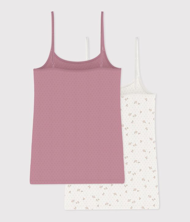 Set dameshemdjes met bandjes in ajourkatoen met bloemen multicouleur