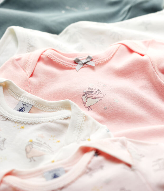 Set van 5 rompers prinsesjes lange mouwen, gemaakt van katoen multicouleur