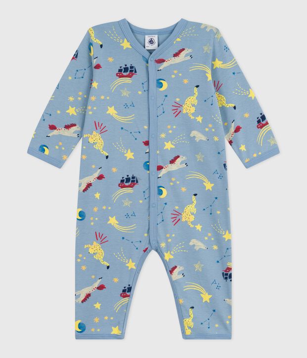 Katoenen babypyjama zonder voetjes met print blauw/multicouleur