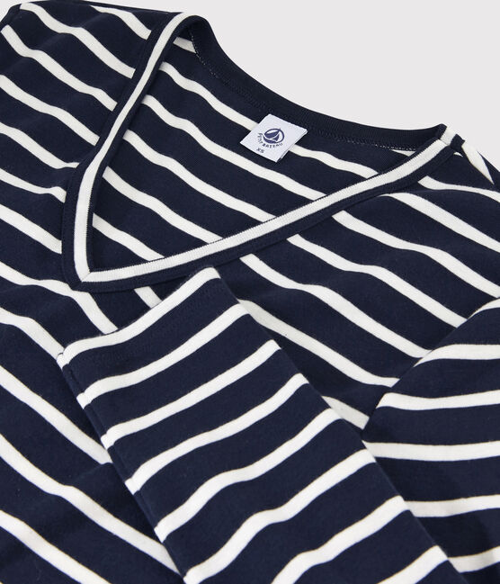 T-shirt iconique col V Femme bleu SMOKING/blanc MARSHMALLOW