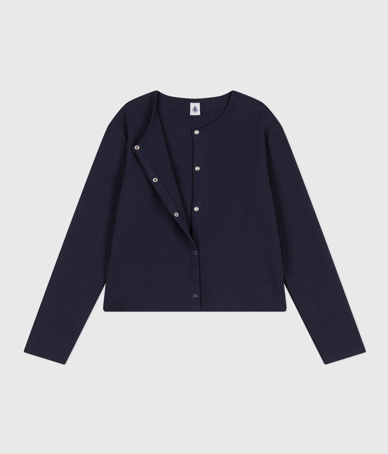 Cardigan &agrave; pressions en coton Femme bleu