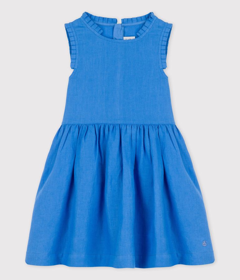 Robe sans manche en lin enfant fille bleu BRASIER