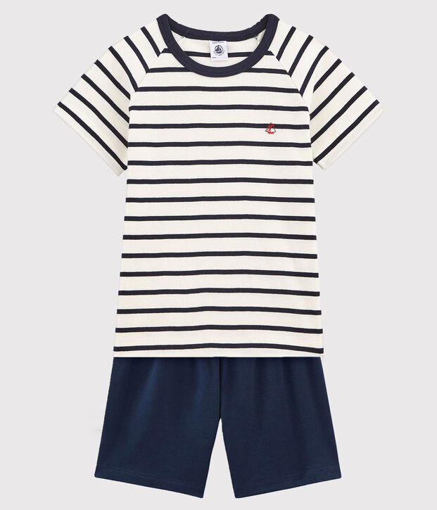 Pyjacourt marini&egrave;re petit gar&ccedil;on en coton blanc/bleu