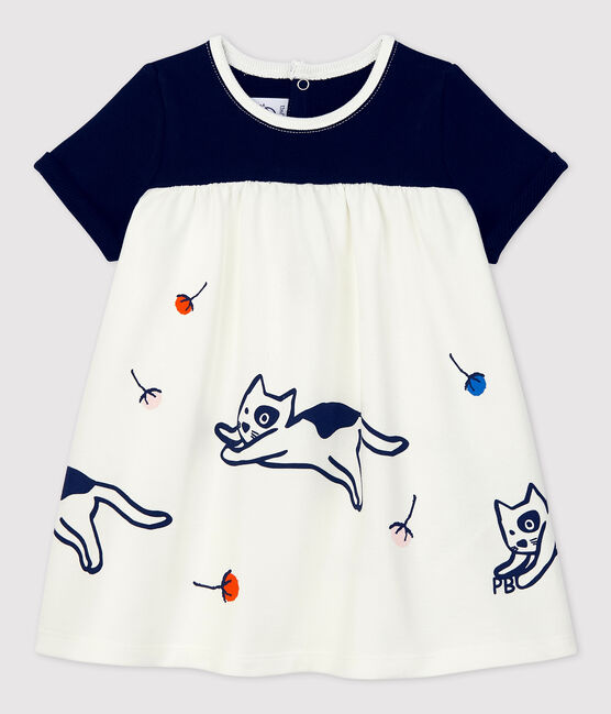 Robe en molleton bébé. blanc MARSHMALLOW/bleu SMOKING