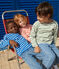 Marinière enfant mixte en coton manches longues bleu PERSE/blanc MARSHMALLOW