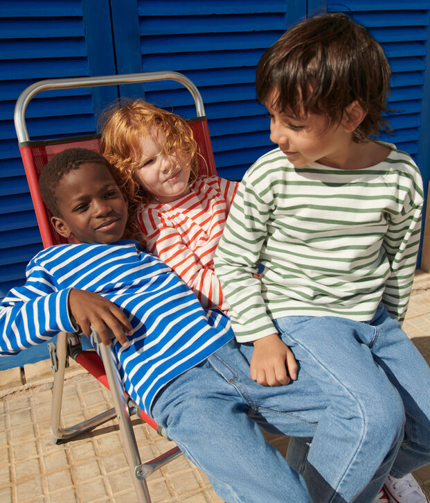 Uniseks katoenen marineshirt met lange mouwen voor kinderen blauw/wit
