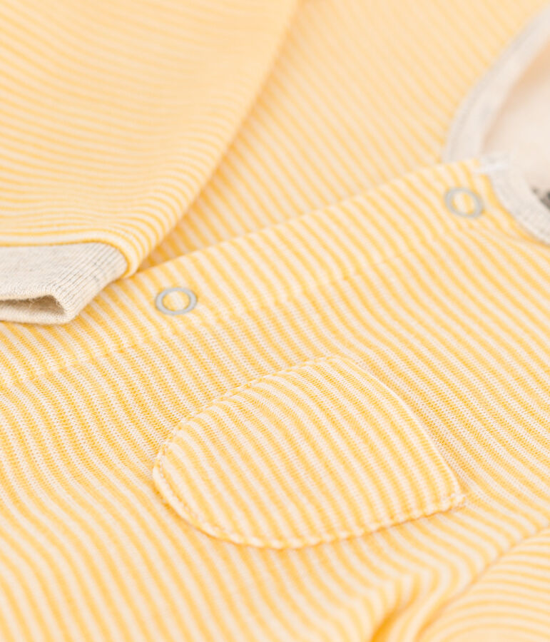 Combinaison longue ray&eacute;e b&eacute;b&eacute; en laine et coton biologique jaune/blanc