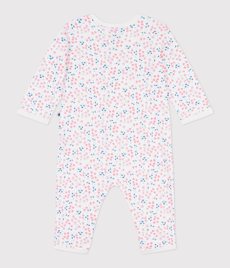Katoenen babypyjama zonder voetjes met bloemenprint wit MARSHMALLOW/wit MULTICO