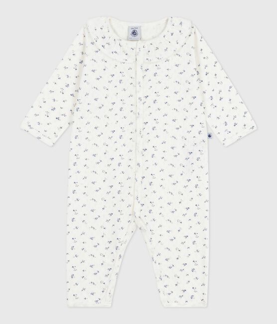 Pyjama bébé en coton ajouré sans pieds avec col imprimé fleuri blanc MARSHMALLOW/blanc MULTICO