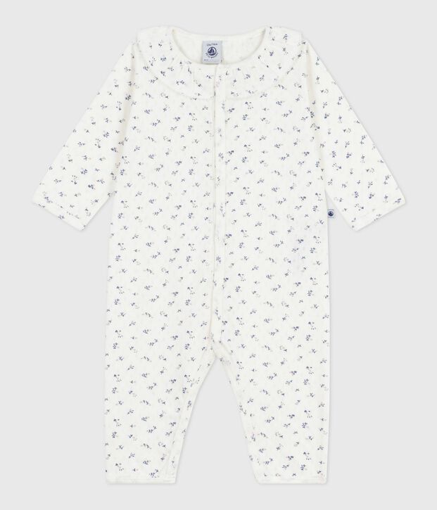 Babypyjama van opengewerkte katoen zonder voetjes met kraag met bloemenprint wit/multicouleur
