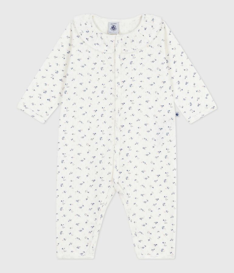 Pyjama b&eacute;b&eacute; en coton ajour&eacute; sans pieds avec col imprim&eacute; fleuri blanc/multicouleur