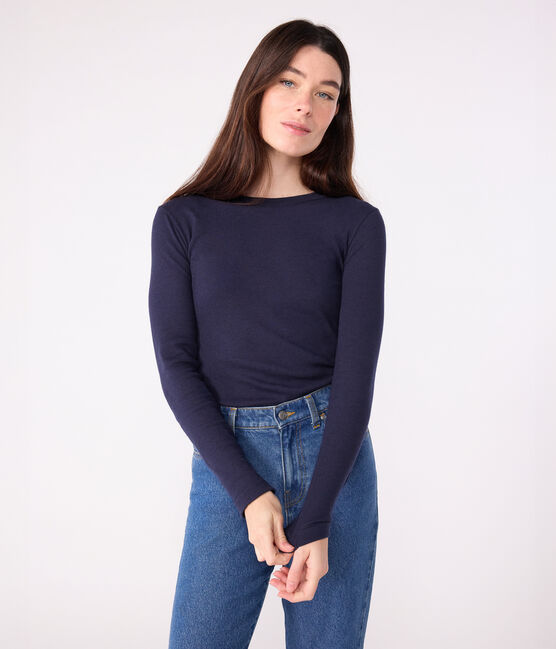 T-shirt met lange mouwen van katoen en wol voor dames - L'Iconique blauw SMOKING
