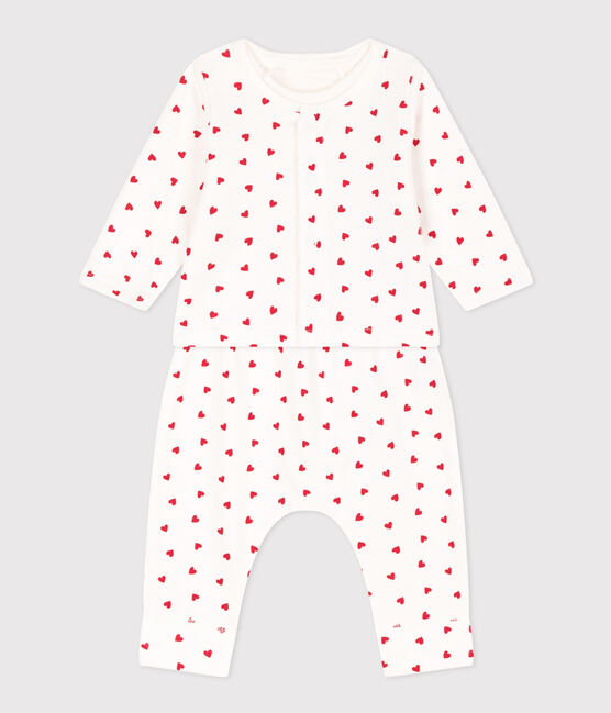Ensemble en molleton imprimé petits cœurs bébé blanc MARSHMALLOW/rouge TERKUIT