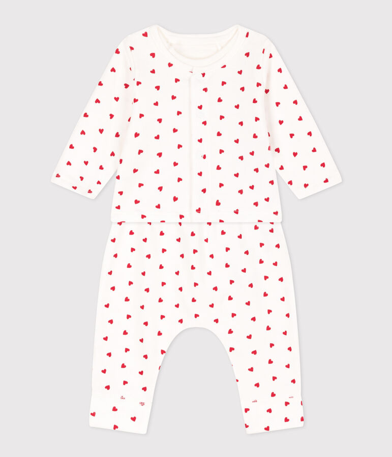 Set met hartjesprint van molton voor baby's wit/rood