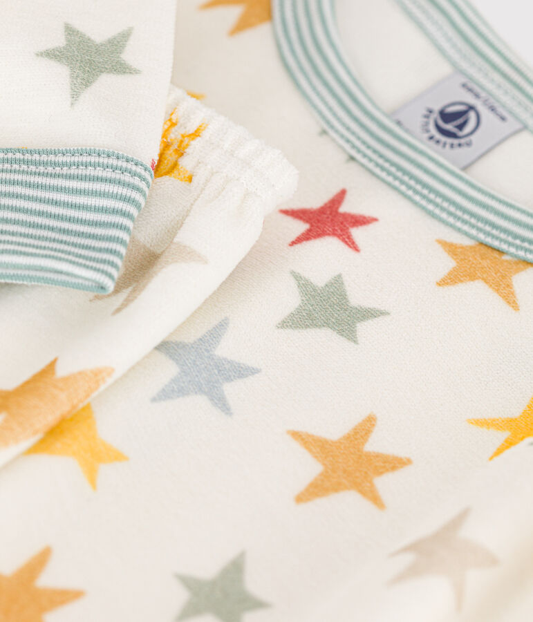 Kinderpyjama van velours met sterrenprint wit MARSHMALLOW/wit MULTICO